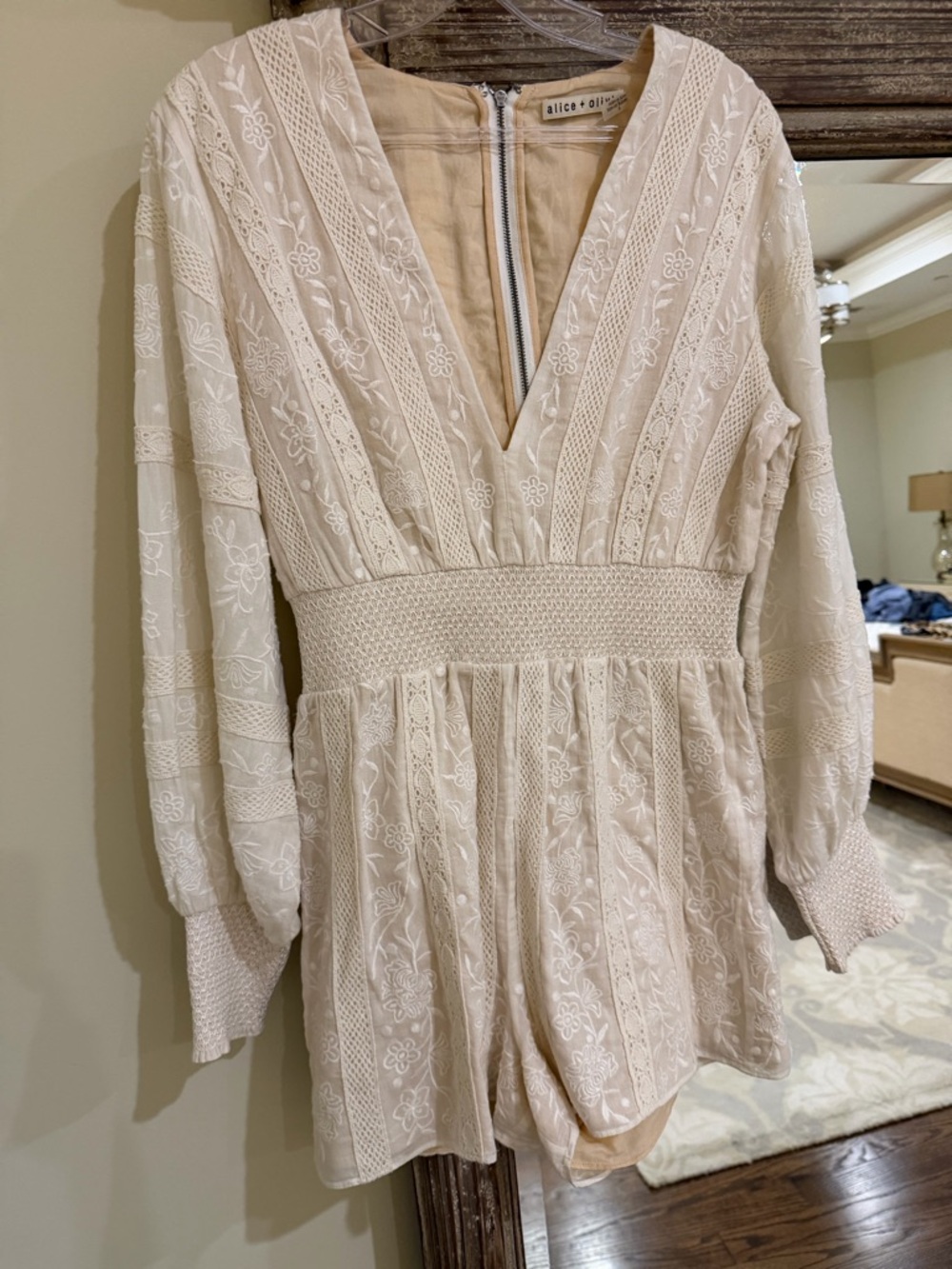 Alice + Olivia Cream Crochet Style romper